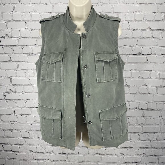 Marrakech Anthropologie Green Cargo Pocket Zip Up Snap Vest Collar Size Small S - Picture 5 of 6